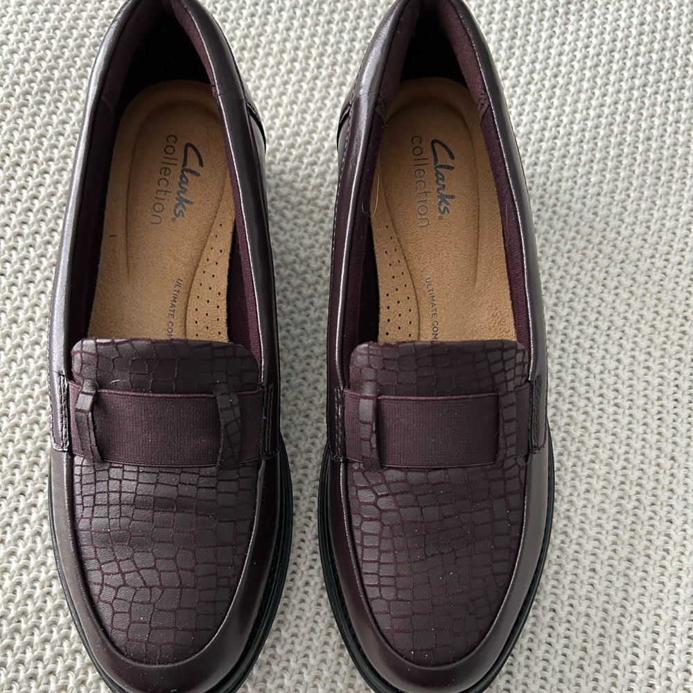 Clarks Collection Dark Burgundy Textured Loafers